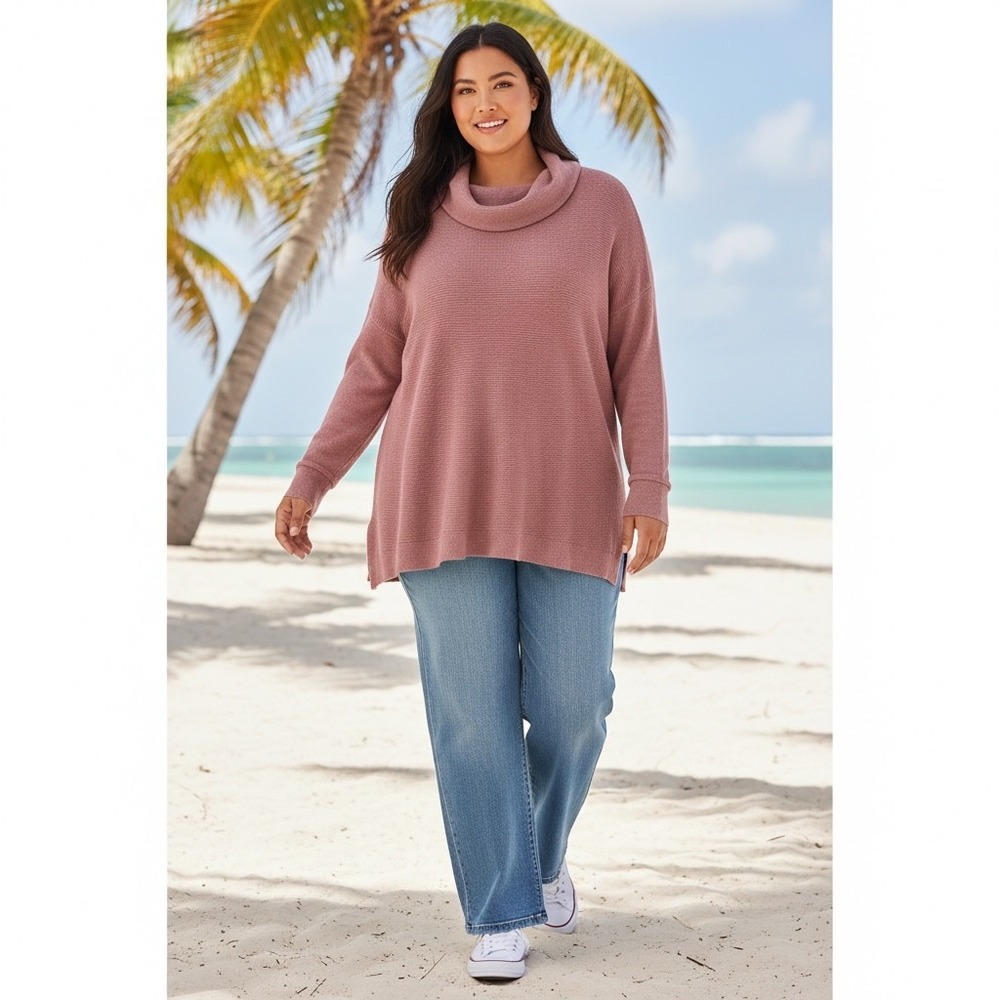 J.Jill Pure Jill Cowl Neck Tunic Sweater Pink‎ Marl Rib Knit SSW210811 Womens M